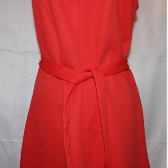 Russ Togs Red Orange Sleeveless Belted Dress M Back Zip Polyester Vintage '70's - Picture 5 of 8